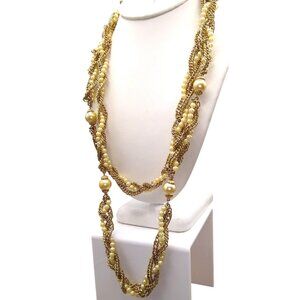 Fabulous Multi Strand Glass Pearl and Chain Twist Necklace, Elegant Shine Vintag
